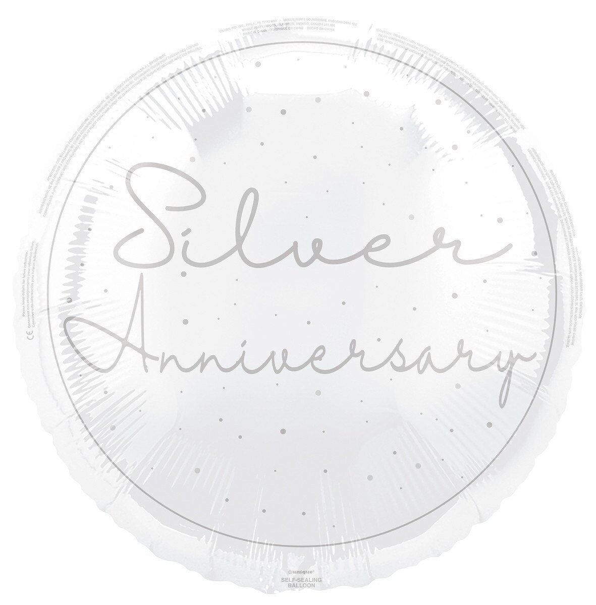 Balloon Foil 45cm Silver (25th) Anniversary With Silver Script