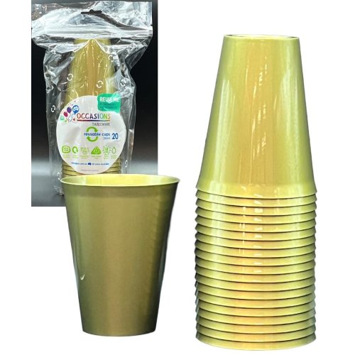 Cups Gold Reusable Plastic 285ml Pk 20
