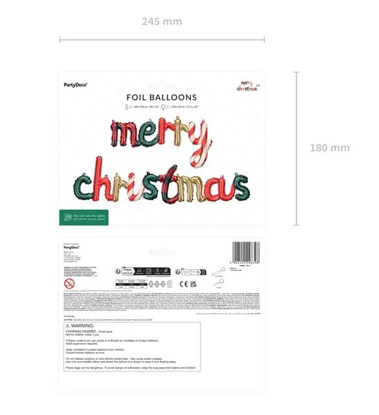 Balloon Foil Shape Merry Christmas Script 143cm x 25cm