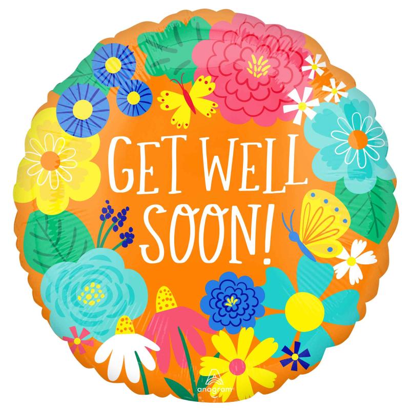 Balloon Foil 45cm Get Well Soon Floral