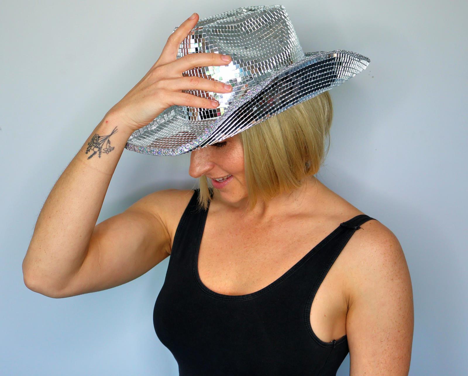 Hat Cowboy/Cowgirl Disco 1970s Mirror Ball Silver Super Deluxe