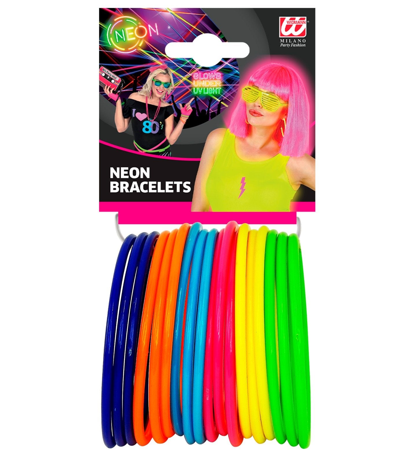 Bracelets 1980s Neon Multi Coloured Pk/18