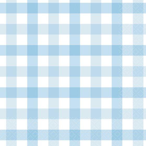 Napkins Lunch Gingham Check Pastel Blue Pk 16