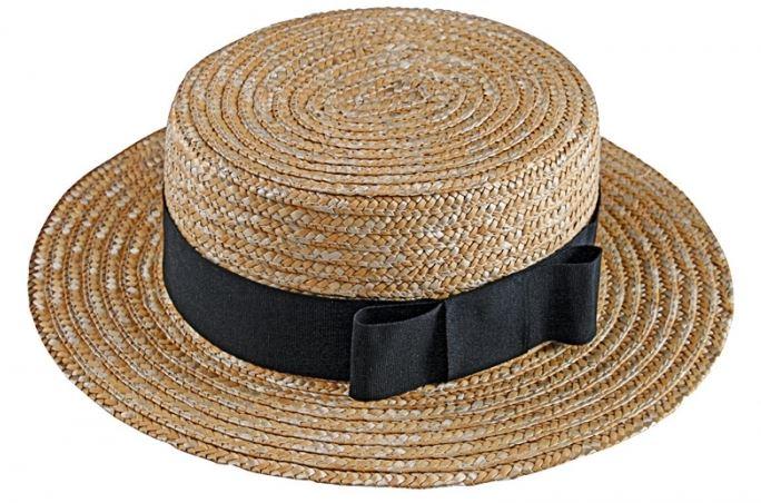 Hat Boater Straw with Black Bow Tie Set 1920s