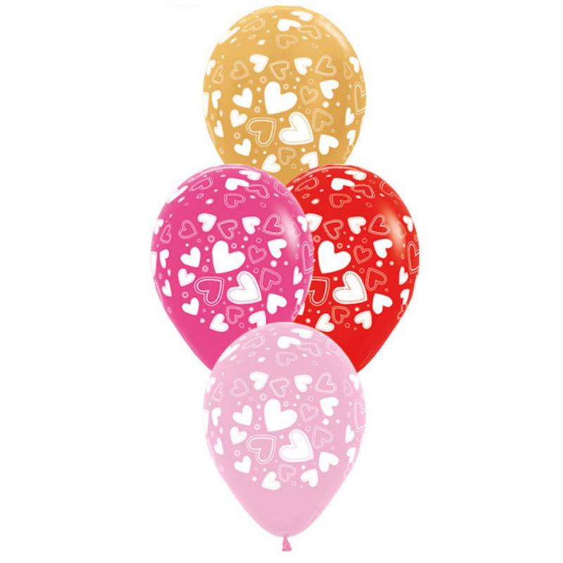 Balloons Latex 30cm Classic Hearts Red & Pink & Gold Pk/25 Valentines Day