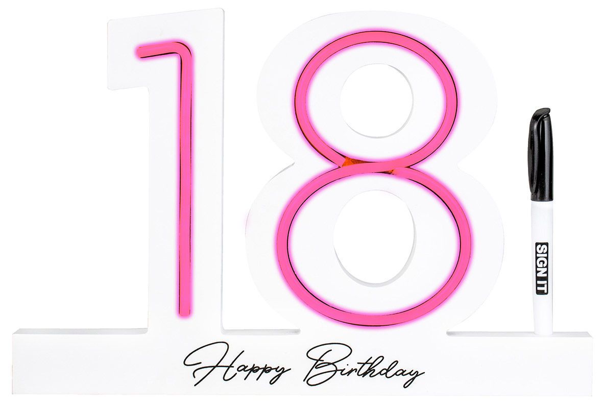 Guest Signature Block 18th Birthday Neon Pink LED With Marker