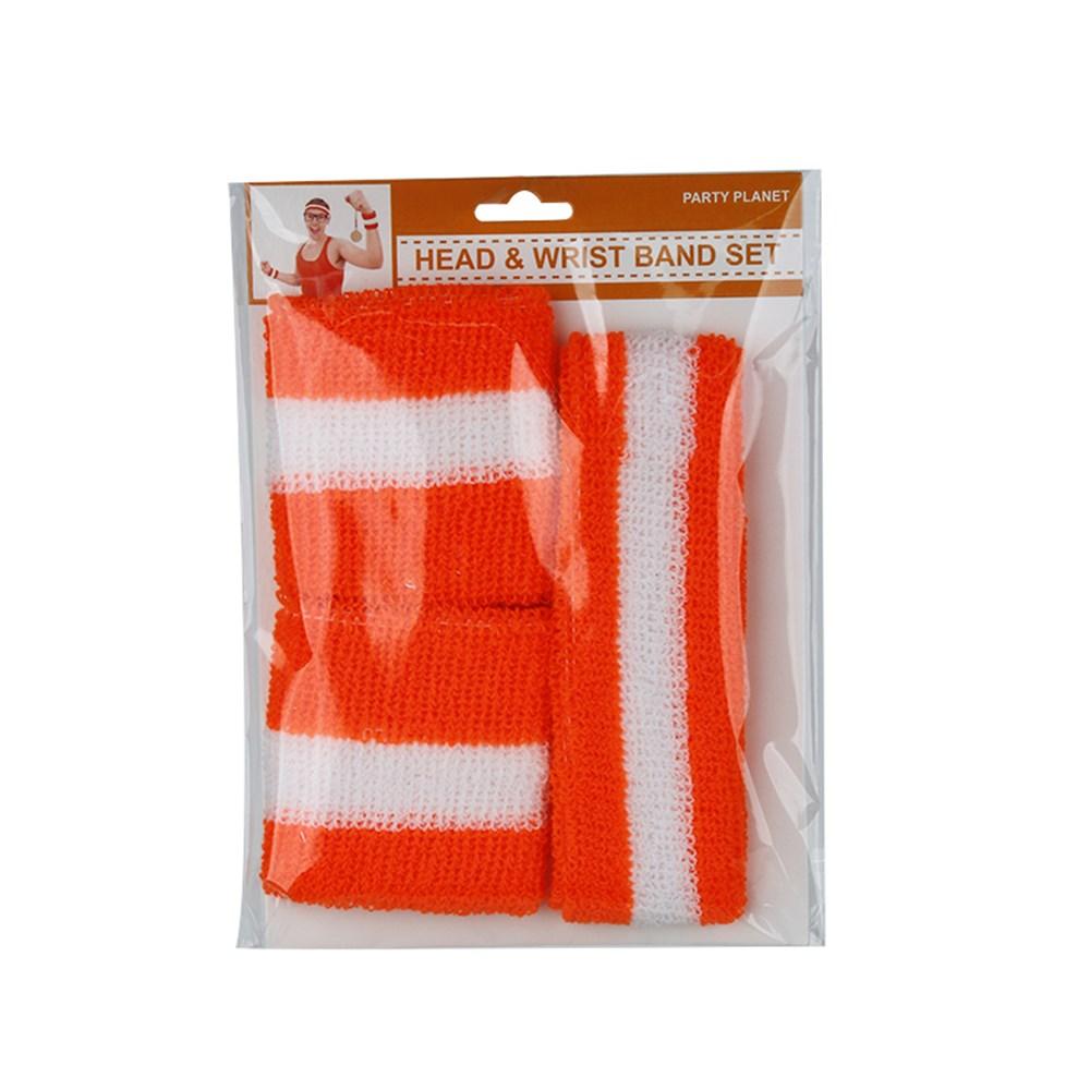 Orange Team Spirit Headband & 2pk Wristband Sweatbands Sports Supporter