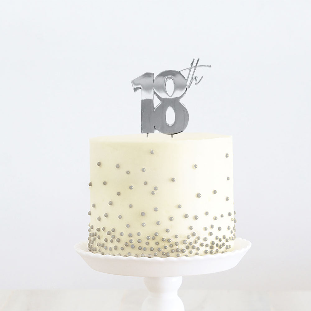 Cake Topper 18th Birthda Silver Metal 11cm X 9cm