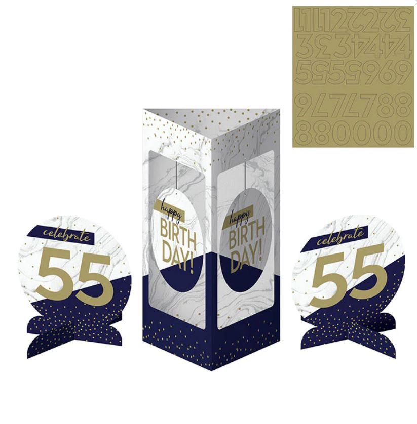 Navy & Gold Milestone Any Age Centrepiece Stands Pk/3