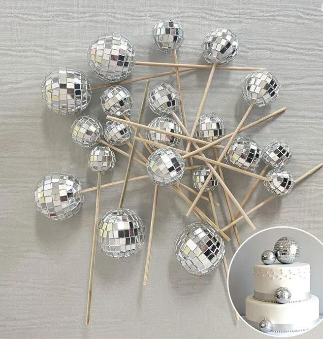 Cake Toppers Deco Foam Balls 1970s Disco Mirror Balls Pk/20