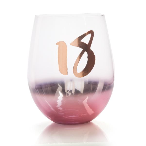 Glass Stemless 18th Birthday Blush - Discontinued Line Last Chance