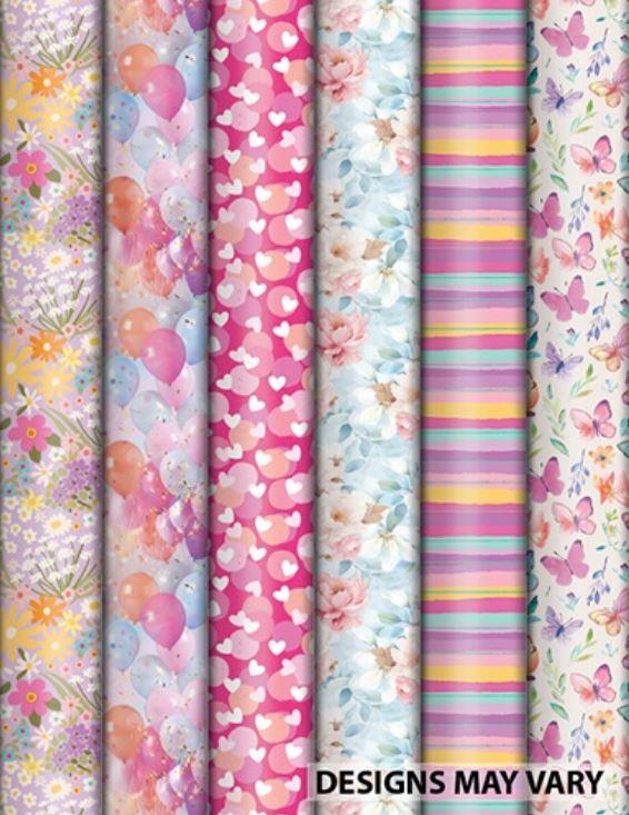 Gift Wrapping Paper Roll Pastel Assorted Mix 3m x 70cm Each