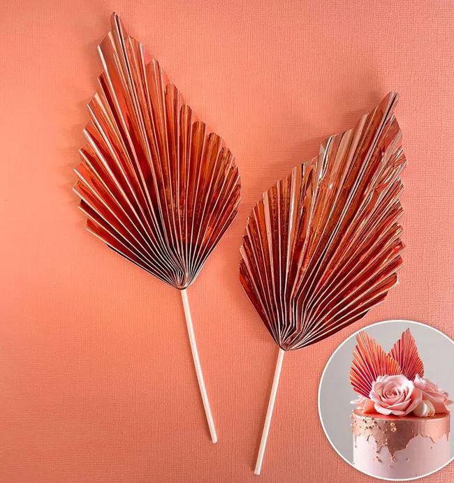 Cake Toppers Deco Fan Metallic Rose Gold Pk/2