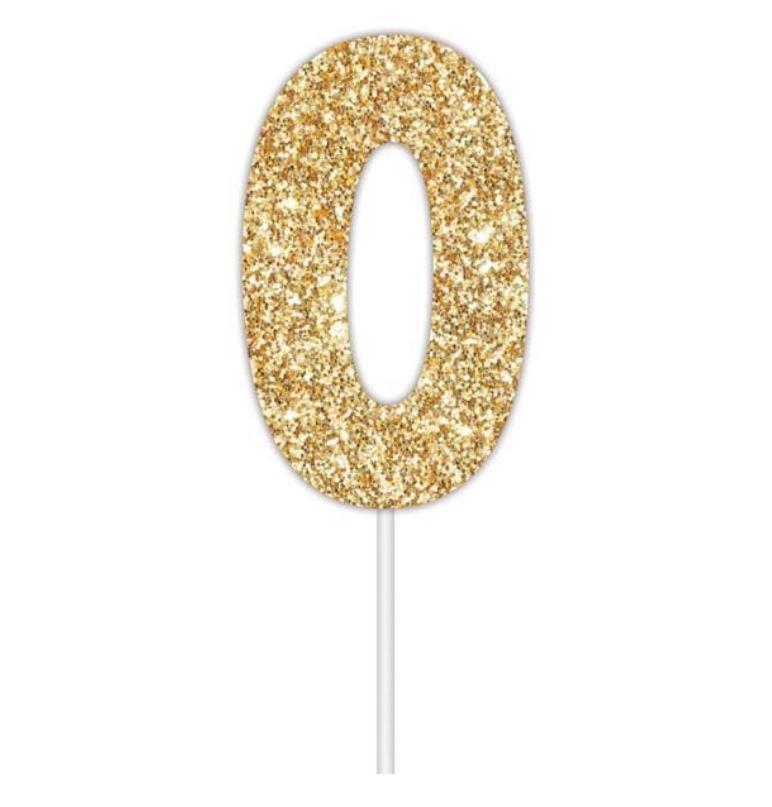 Cake Topper Budget Number 0 Glitter Gold