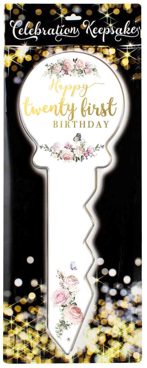 Signature Key 21st Happy (Twenty- First) Birthday Pretty Floral