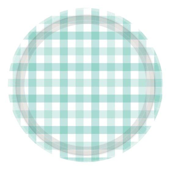 Paper Plates Gingham Check 17cm Pastel Mint Pk 8