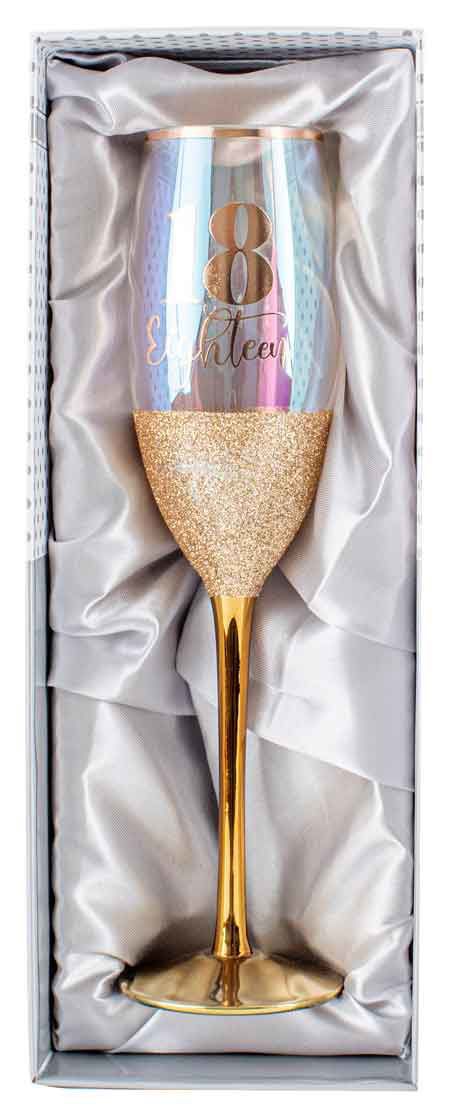 Gift Champagne Glitter Glass/Flute Happy 18th Eighteen Birthday 150ml
