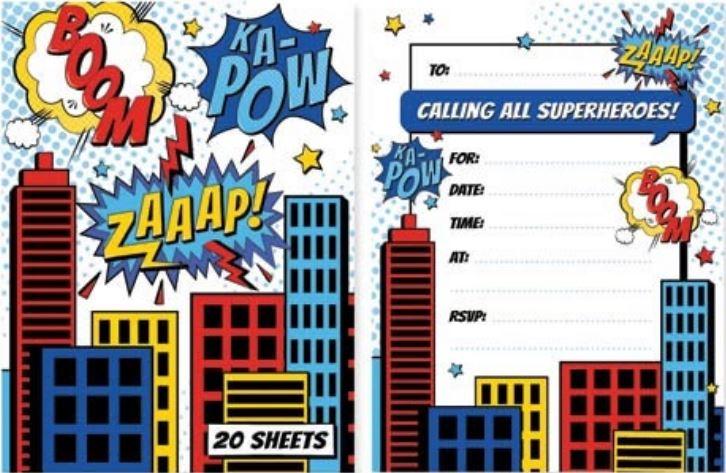 Party Invitation 20 Sheet Pad Superhero- Discontinued Last Chance