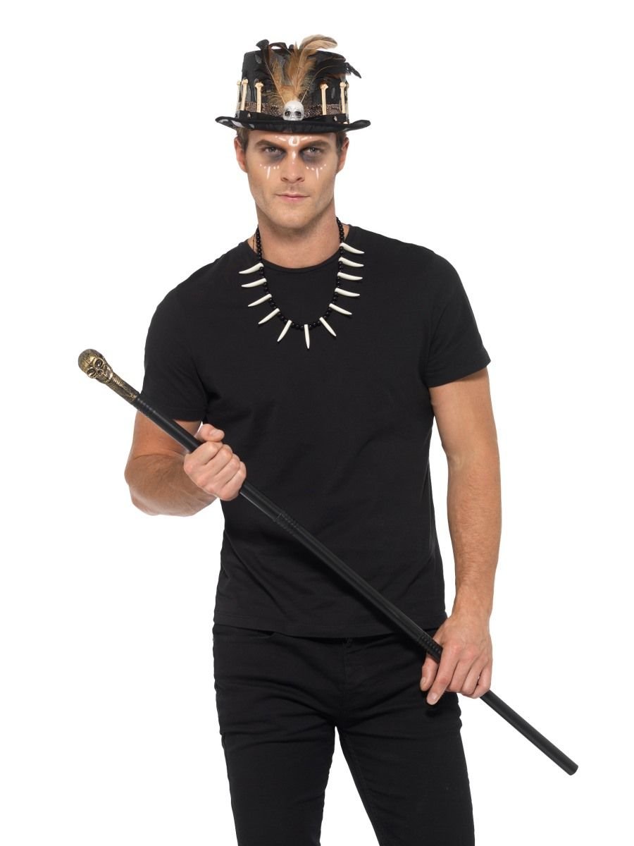 Voodoo Kit W/ Top Hat, Bone Necklace & Skull Cane - Discontinued