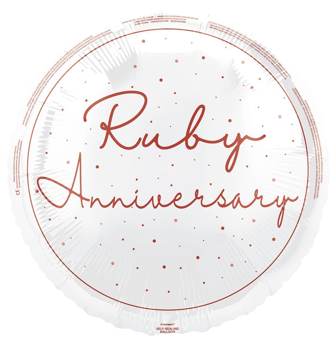 Balloon Foil 45cm Ruby (40th) Anniversary With Red Script