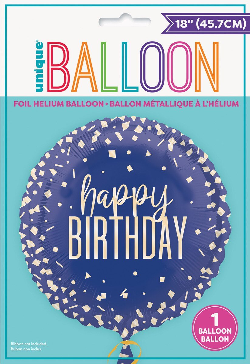Balloon Foil 45cm Happy Birthday Navy Blue Confetti