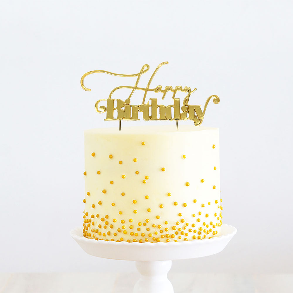 Cake Topper Happy Birthday Gold Metal Thick Font