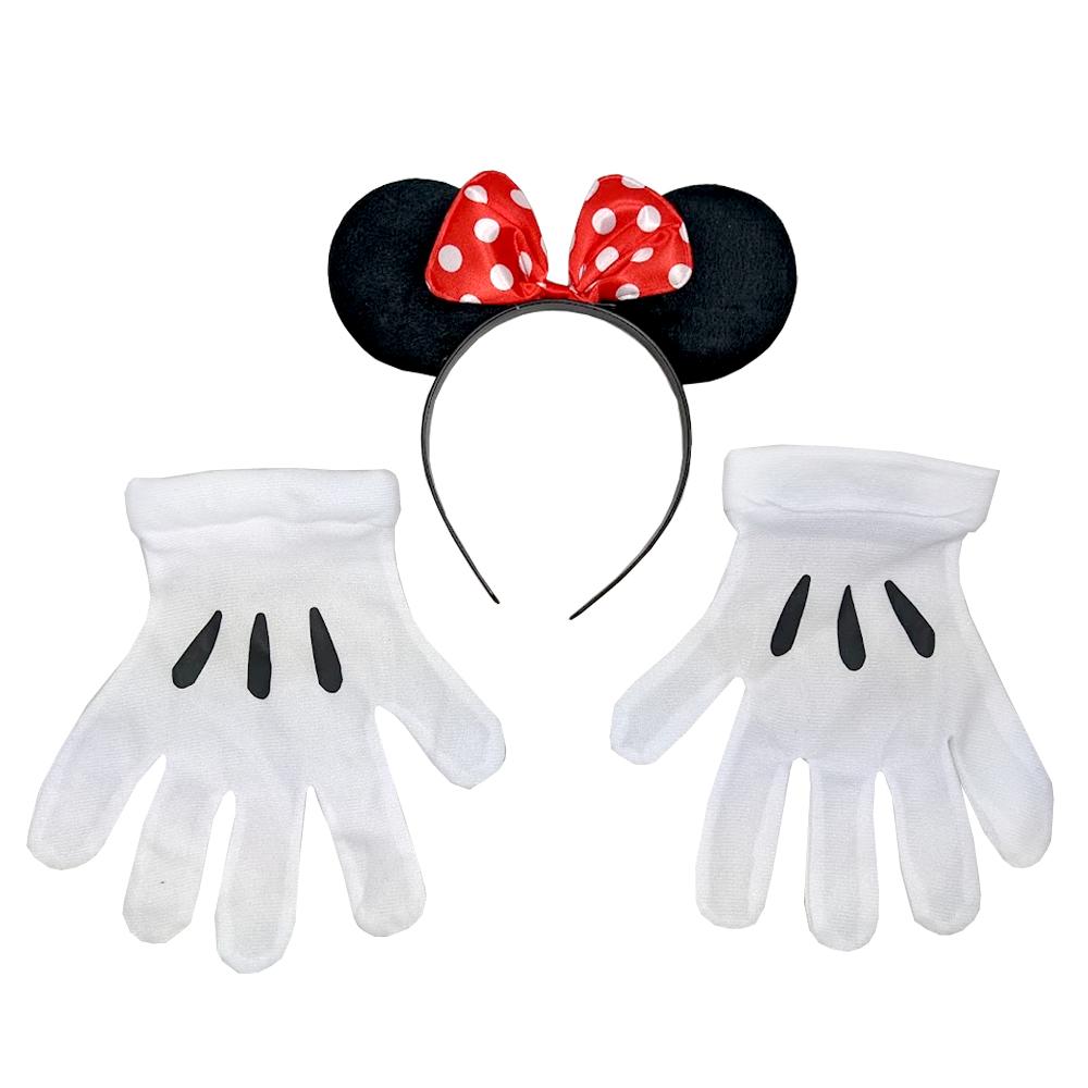 Mouse Ears Red/White On Headband With White Gloves
