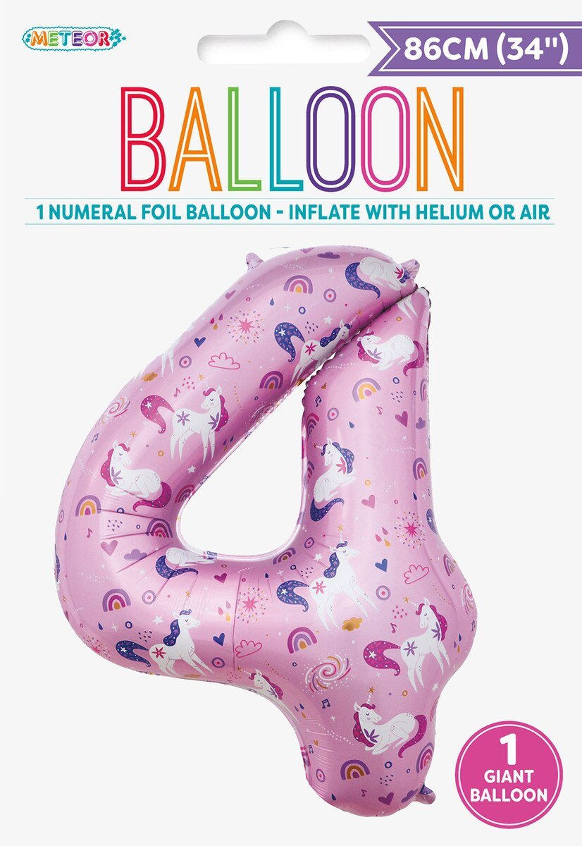 Balloon Foil Megaloon Number 4 Pink Unicorn 86cm