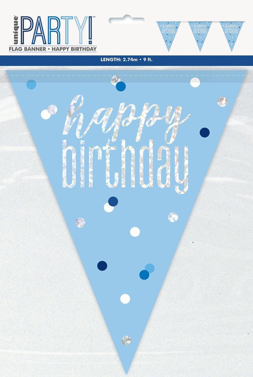 Banner Happy Birthday Prismatic Blue 2.74m Long