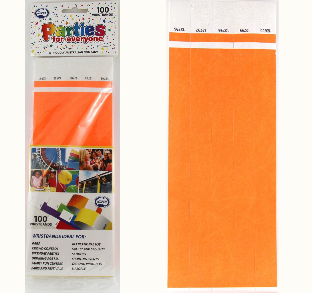 Wristbands Fluro Orange Tyvek 19mm Wide Pk 100