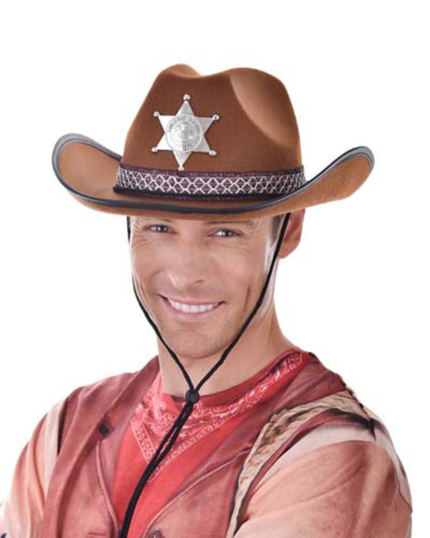Hat Cowboy/Cowgirl Brown Inc Sherrif Badge