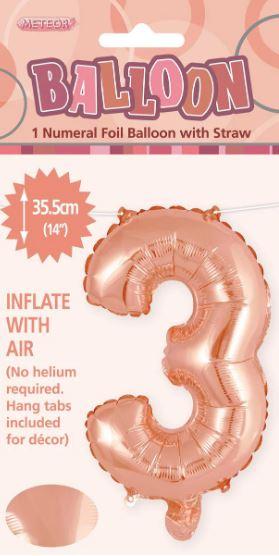Balloon Foil Number 3 Rose Gold 40cm