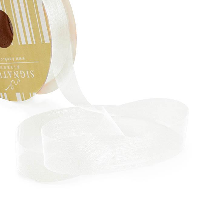 Organza Ribbon White Cut Edge 25mm x 100m