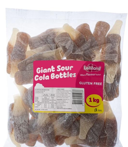 Confectionary Lollies Giant Sour Cola Bottles Lolliland 1kg Bulk Party Pack