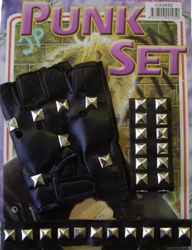 Punk Set Glove Bracelet And Chocker Set 1980 Costume Accessory Leather Look
