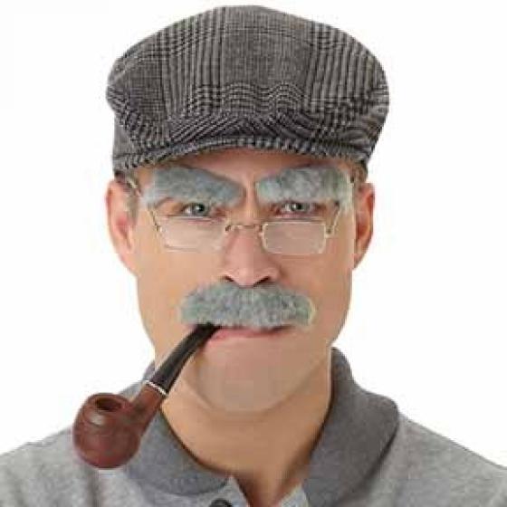 Facial Hair Set Old Man/Grandpa Grey (Moustache & Eyebrows)