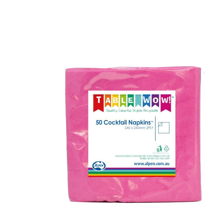 Napkins Beverage/Cocktail Bright Pink Magenta 2ply Pk/50