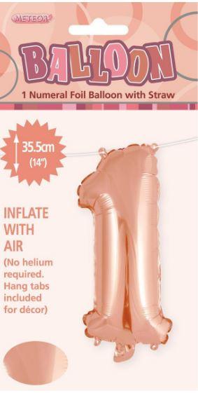 Balloon Foil Number 1 Rose Gold 40cm