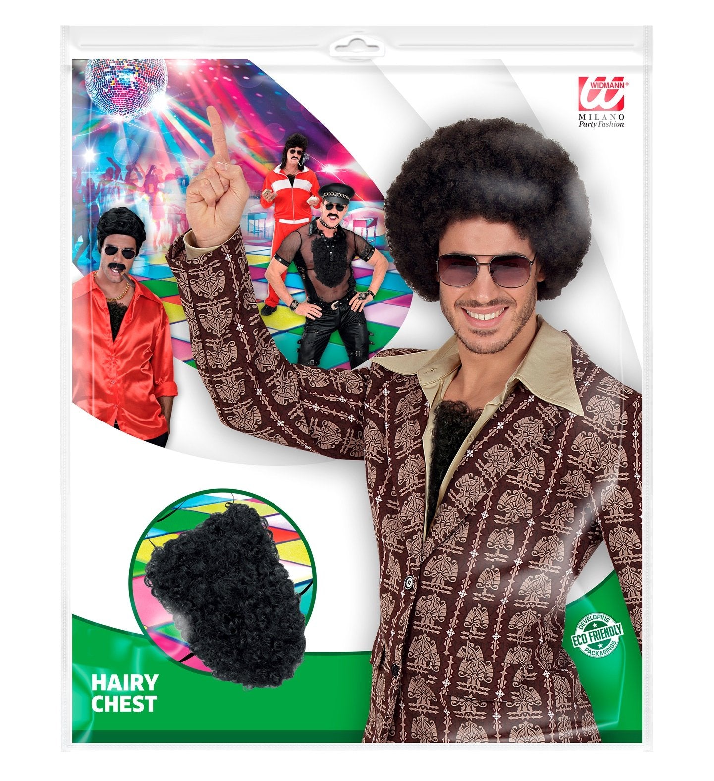 Costume Black Chest Hairy Thick Curly 1970s