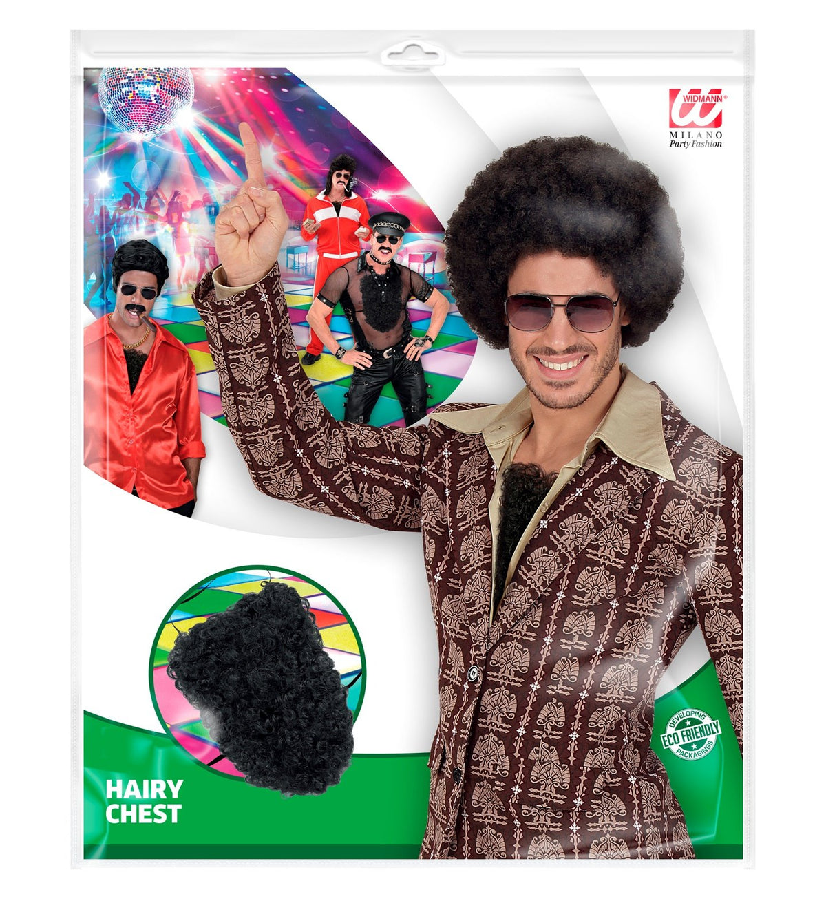 Costume Black Chest Hairy Thick Curly 1970s