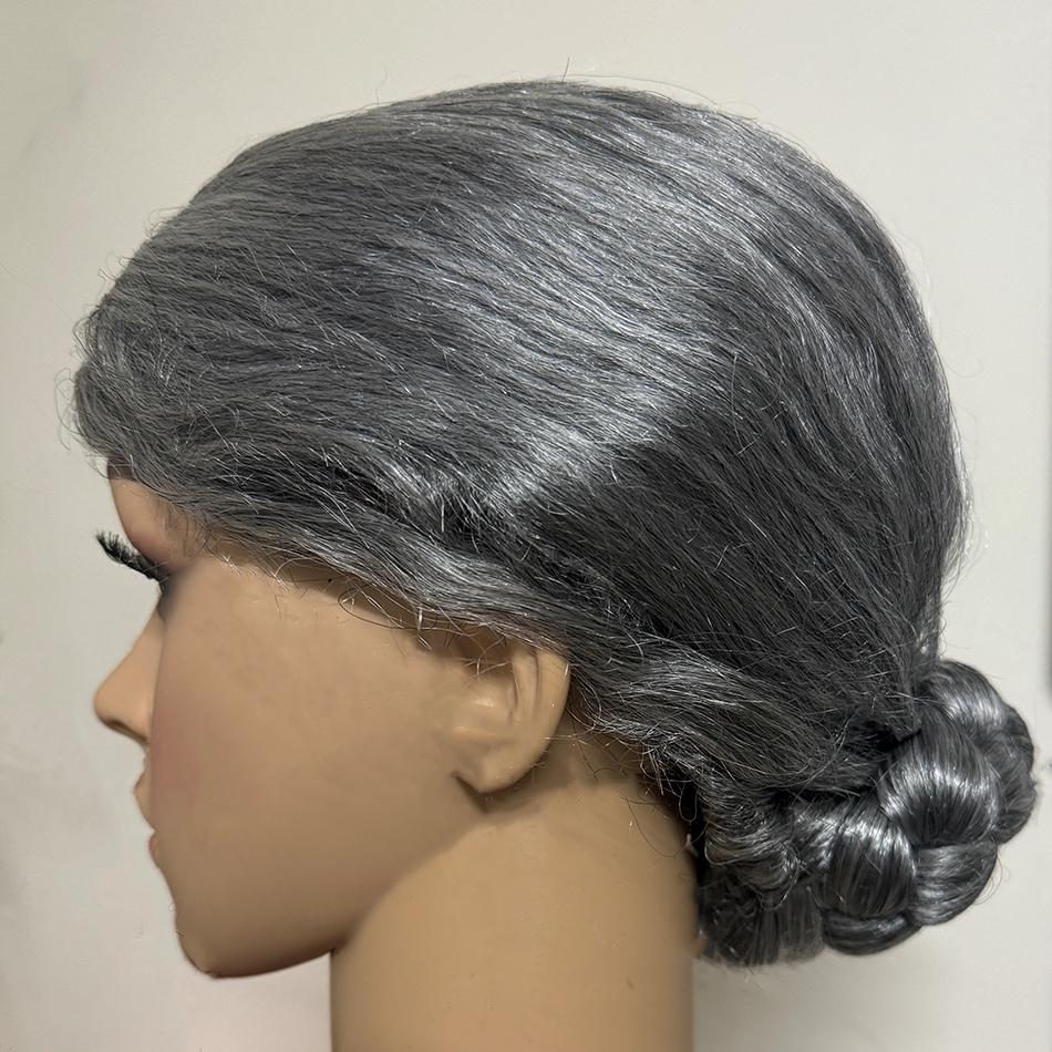 Wig Grandma/Old Woman Grey With Bun & Centre Part Costume Accessory