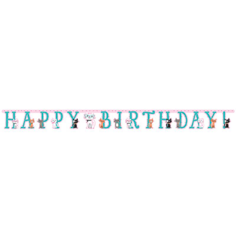 Purrfect Cat Party Banner Happy Birthday Jointed 2.1m x 18cm