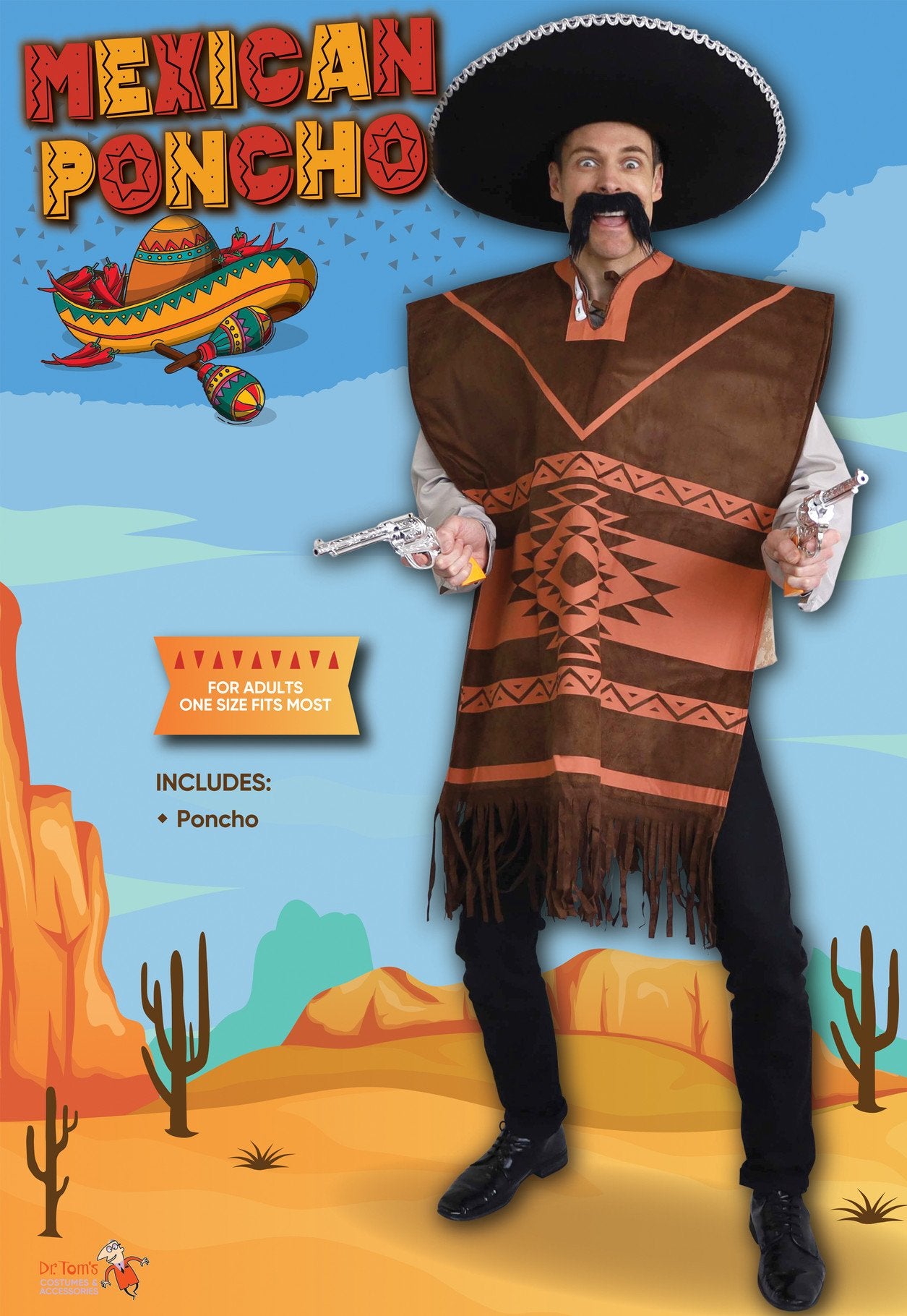 Costume Adult Mexican Poncho Western Tan One Size