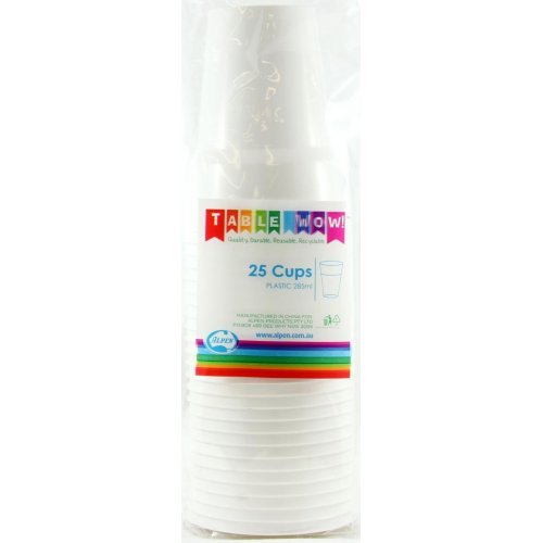 Cups White Reusable Plastic 285ml Pk/20