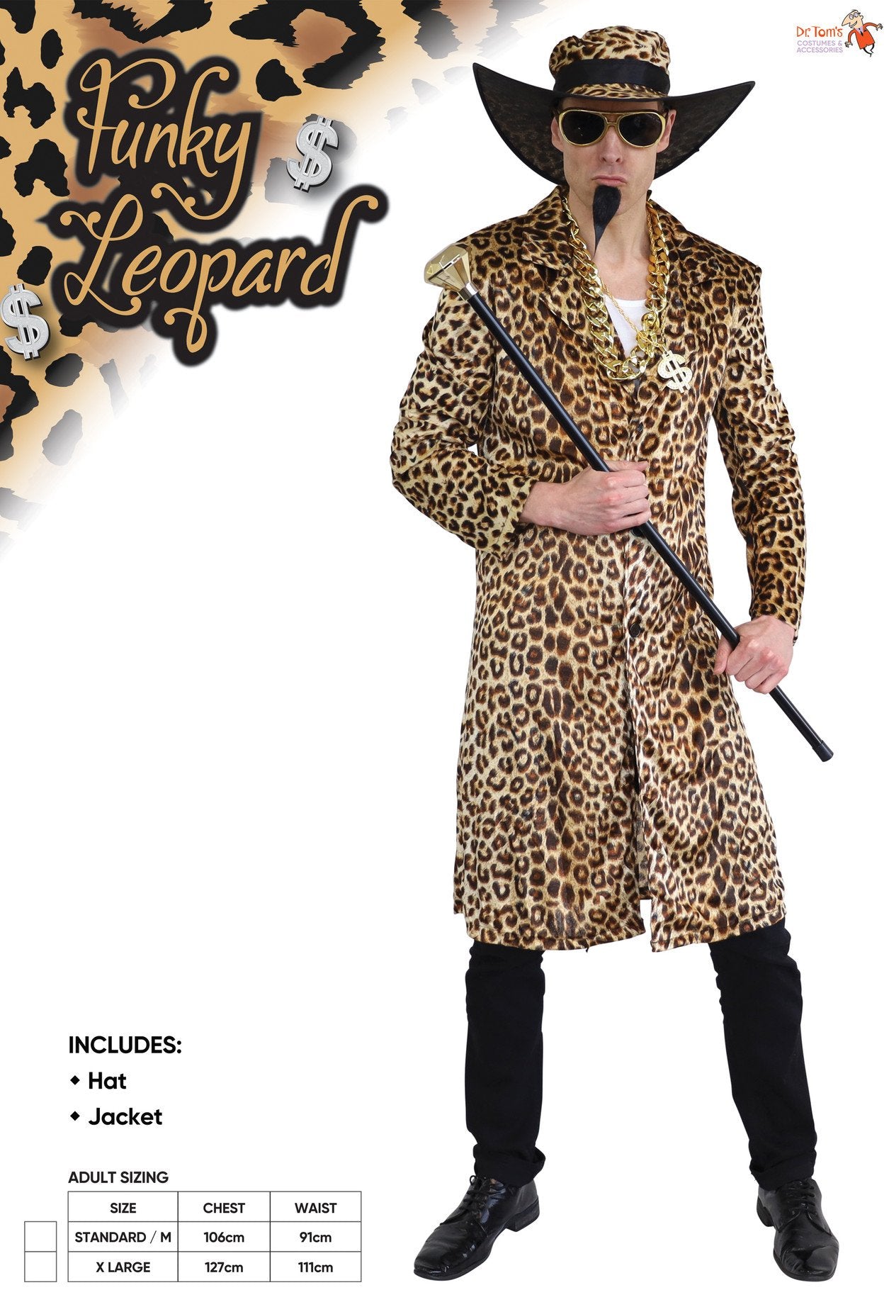 Costume Adult Funky Leopard Skin Pimp Coat/Hat