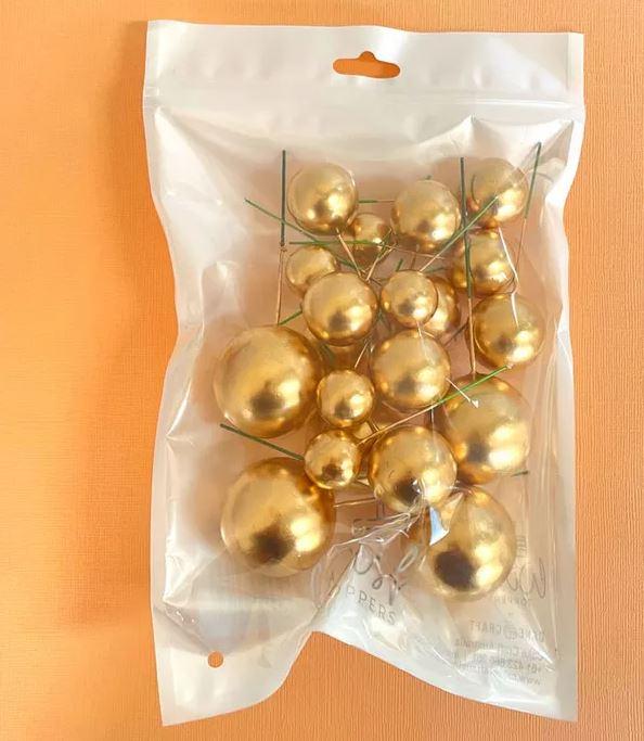 Cake Toppers Deco Foam Balls Shiny Metallic Gold Pk/20