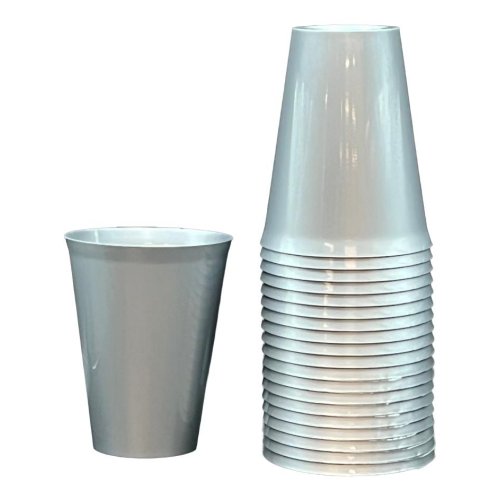 Cups Silver Reusable Plastic 285ml Pk/20