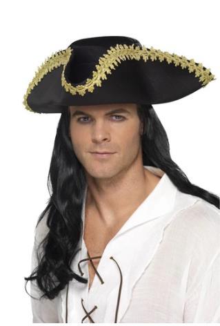 Pirate Captain Hat Black Deluxe with Gold Edge Trim
