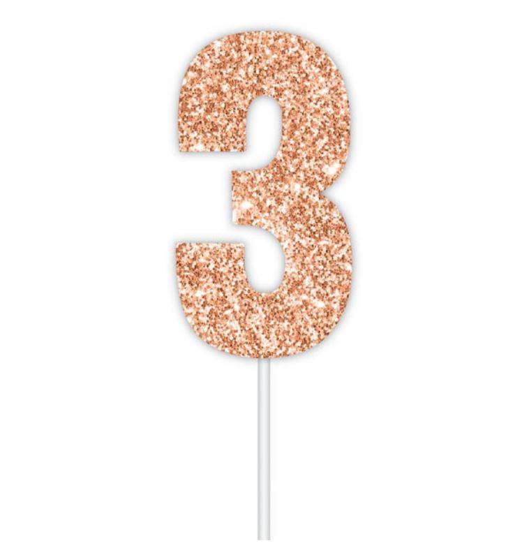 Cake Topper Budget Number 3 Rose Gold