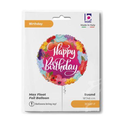 Balloon Foil 45cm Happy Birthday Bright Floral/Flowers